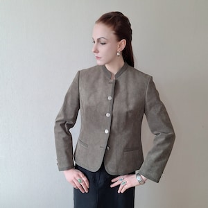 Vintage faux suede straight cut jacket / blazer in khaki