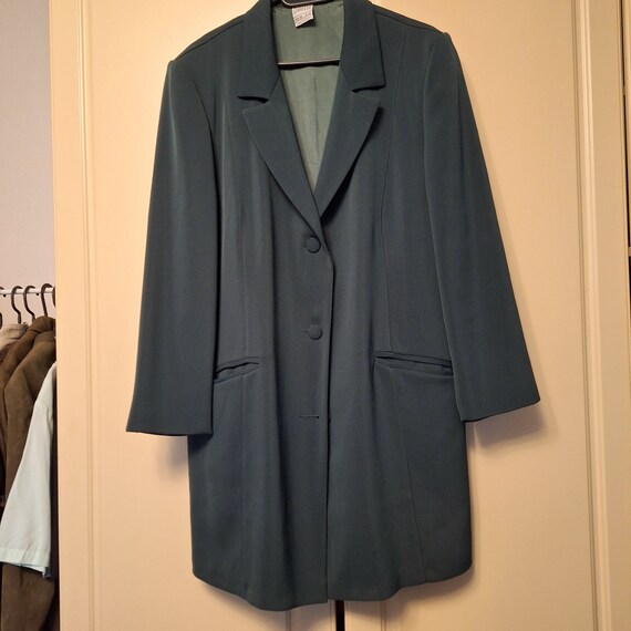 Vintage 90s longline tailored blazer in emerald g… - image 6