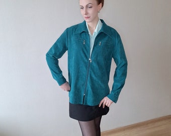 Giacca blazer oversize vintage anni '90 luminosa e morbida in verde smeraldo