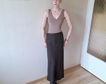 Vintage Black Trumpet Maxi Skirt: Textured Fiber Blend, Size 10