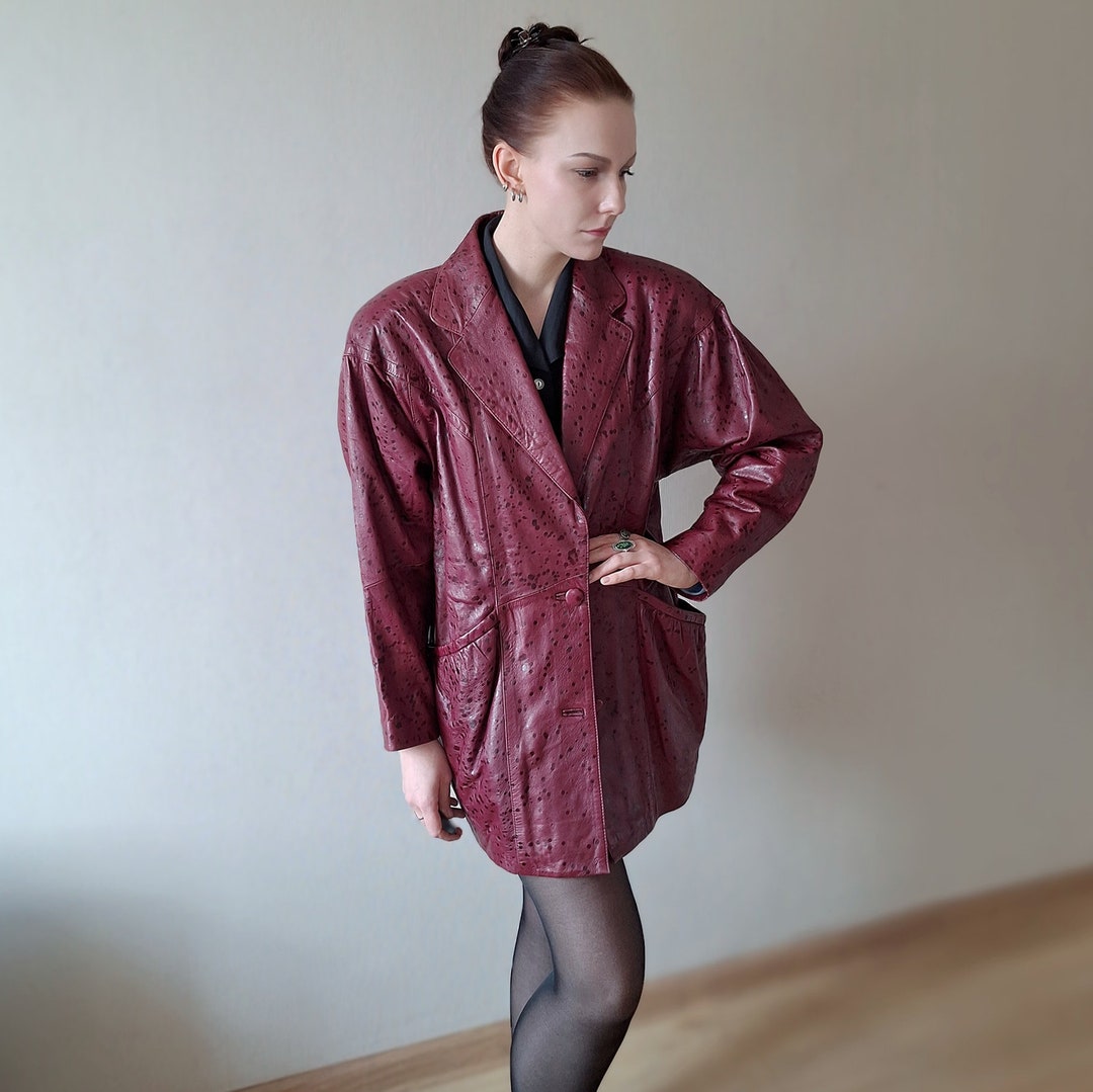 Vintage 1980s Genuine Leather Striking Longline, Oversized Vintage 1980s Genuine Leather Striking Longline, Oversized