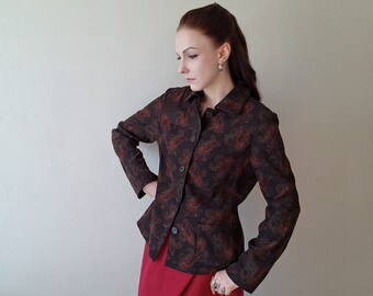 Blazer vintage années 90 à imprimé cachemire velouté - Marron