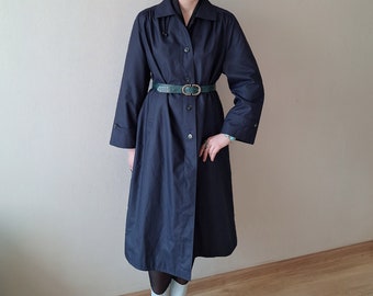 Vintage 1990s classic longline maxi trench coat in navy