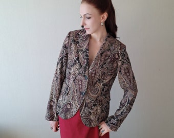 Blazer sartoriale classico vintage anni '90 con stampa paisley/astratta in multicolor