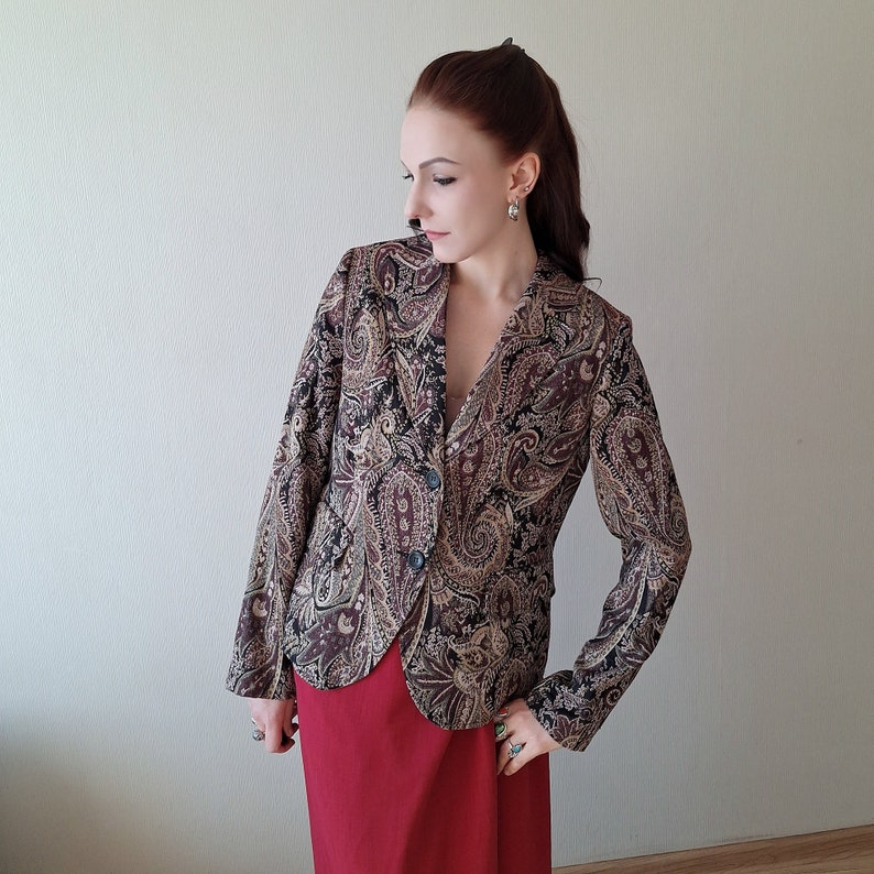 Blazer sartoriale classico vintage anni '90 con stampa paisley/astratta in multicolor immagine 1