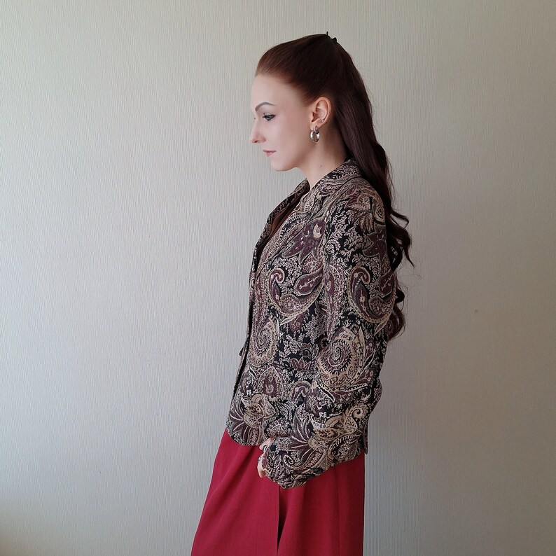 Blazer sartoriale classico vintage anni '90 con stampa paisley/astratta in multicolor immagine 3