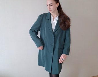 Vintage 90s lang geschnittener Blazer in Smaragdgrün