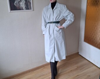 Vintage 1990s classic oversized puff sleeve long maxi trench coat in pale blue