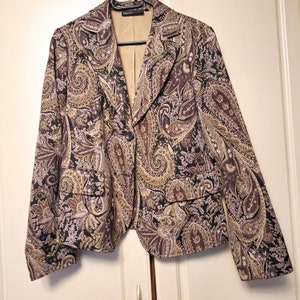 Blazer sartoriale classico vintage anni '90 con stampa paisley/astratta in multicolor immagine 8