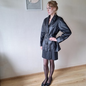 Vintage 1990s genuine leather tailored classic blazer jacket in black