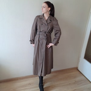 Vintage 1990s classic long maxi trench coat in taupe brown