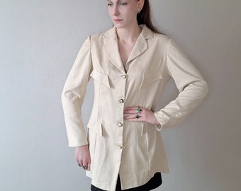 Vintage 1990s longline lightweight faux suede blazer jacket in cream
