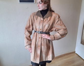 Vintage 90s Geometric Patchwork Leather Jacket: Ombre Brown Beige
