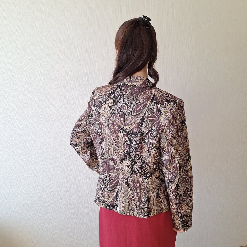 Blazer sartoriale classico vintage anni '90 con stampa paisley/astratta in multicolor immagine 6