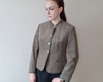 Vintage faux suede straight cut jacket / blazer in khaki