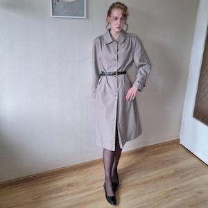 Vintage 1990s classic oversized midi trench coat in light gray
