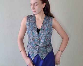 Gilet con stampa astratta vintage anni '90 in lilla