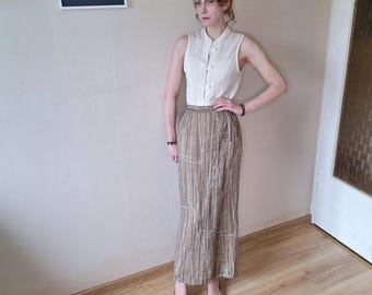 Vintage 90s Abstract Print Maxi Skirt - Gerry Weber Beige Khaki