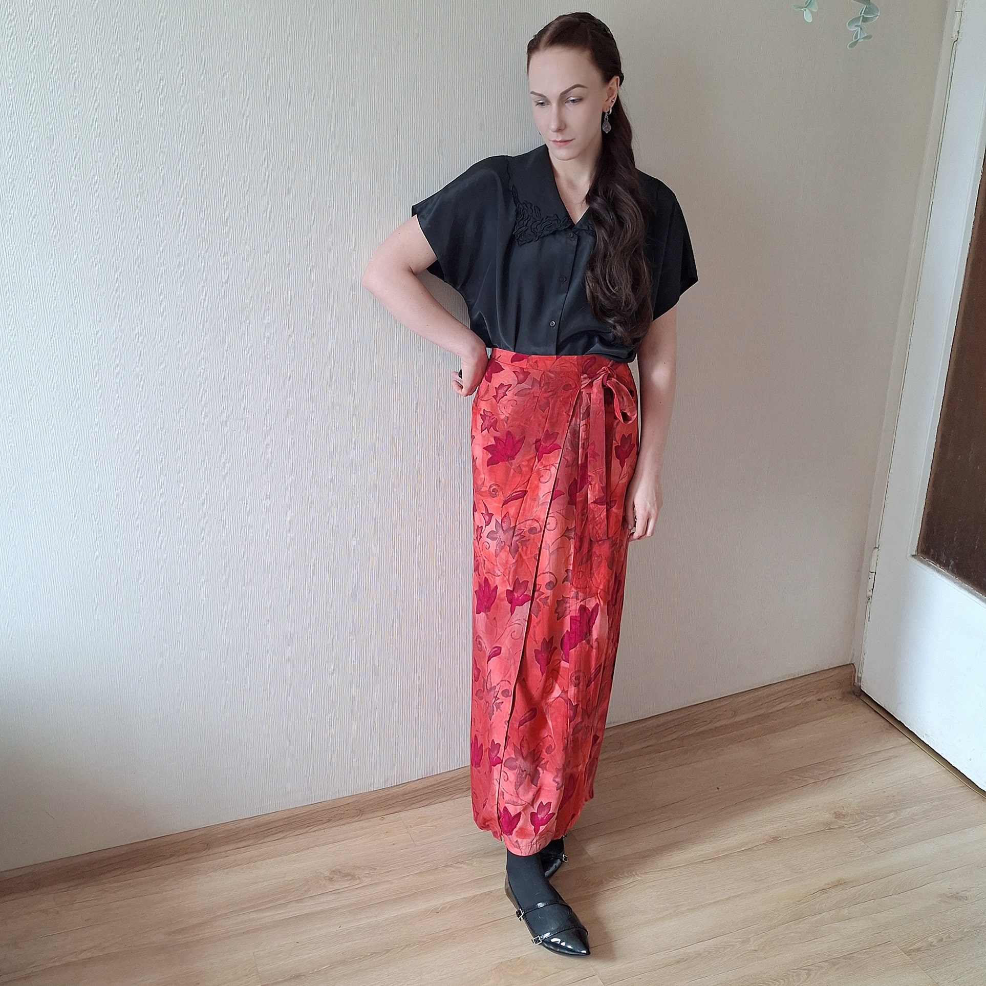 90s Pink Floral Maxi Skirt