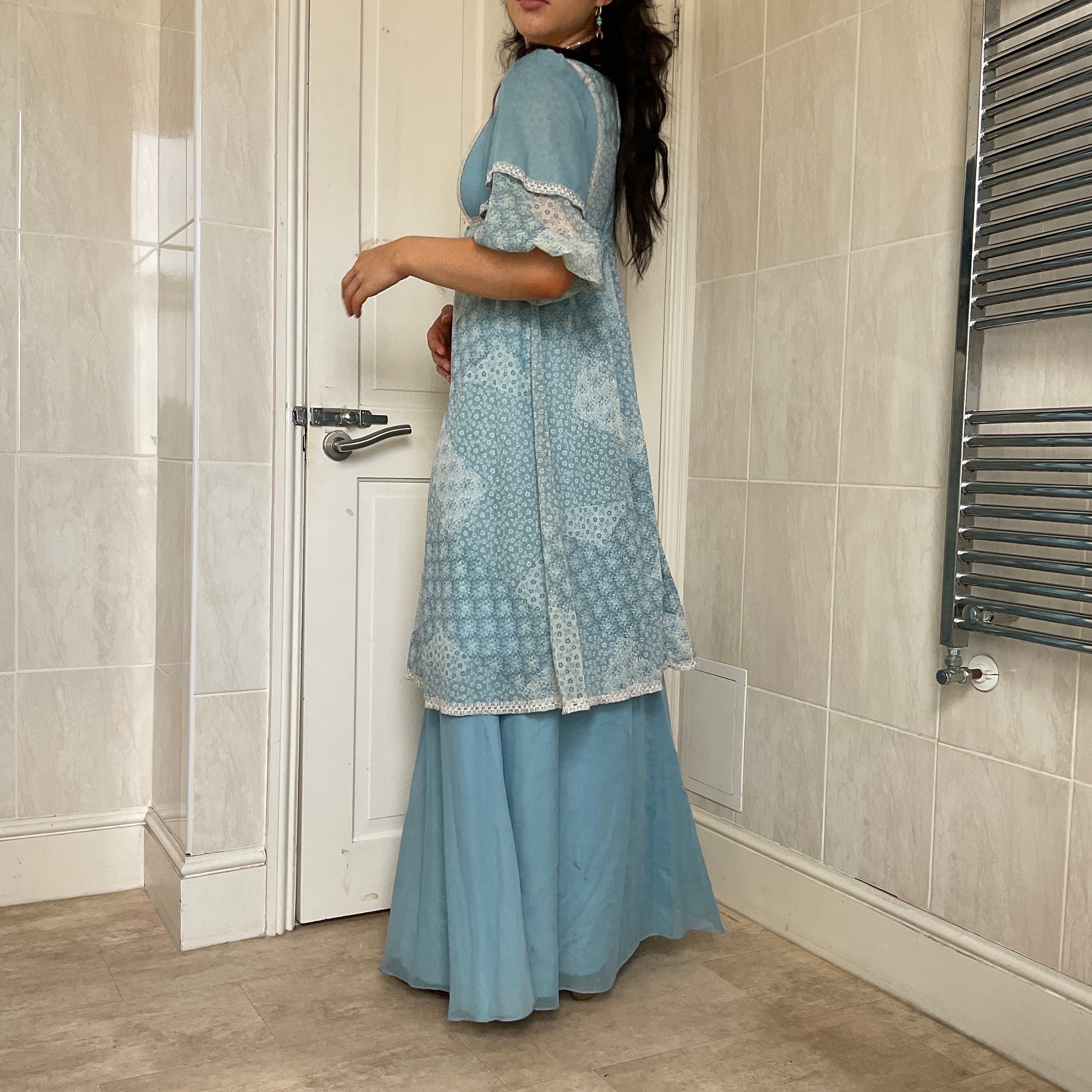 Insane Rare Handmade Tiered 70s Heavy Cotton Prairie Dress