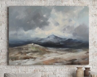 Vintage Scottish Winter Mountainscape Oil Painting (Digital Download)
