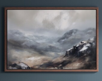 Vintage Scotland Winter Highland Oil Painting: Snowy Mountain Landscape (Digital Download)