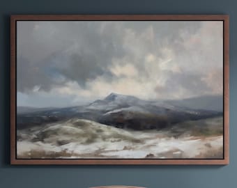 Vintage Scotland Winter Landscape Oil Painting: Snowy Mountain Art (Digital Download)