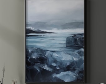 Iceland Diamond Beach Oil Painting: Nordic Travel Art Print (Digital Download)