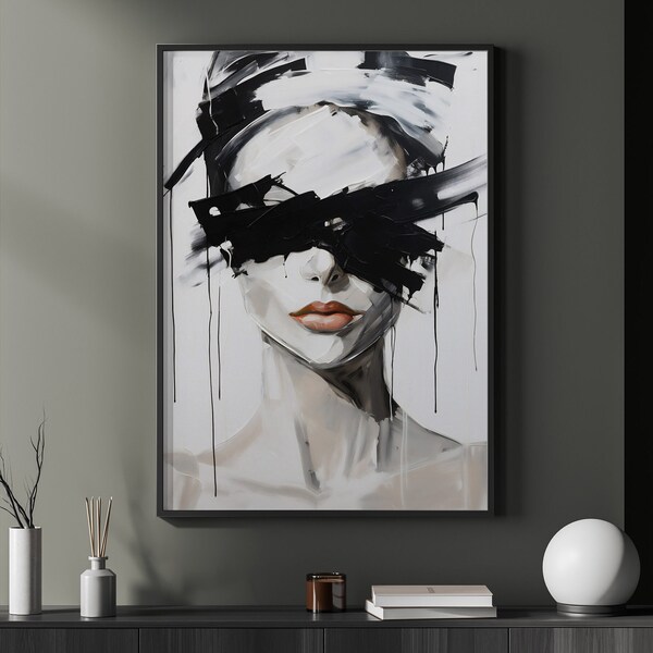 Abstract Woman Portrait Print Female Face Wall Art Abstract Lady Canvas Unique Portrait Art Print Timeless Wall Art For Living Room Decor