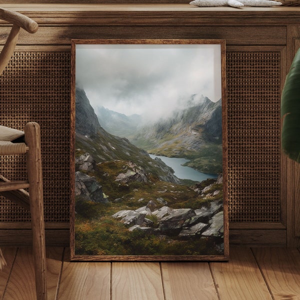 Norway Vintage Oil Painting For Living Room Wall Art Scandi Mountain Print Nature Poster Landscape Travel Art Oil Painting Farm House Decor