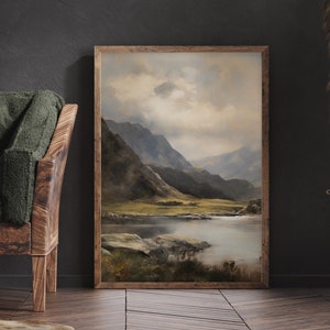Scotland Highland Vintage Oil Painting For Farmhouse Wall Art Scottish Mountain Print Landscape Art Oil Painting For Living Room Art Print