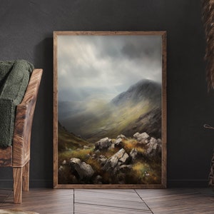 Scotland Highland Vintage Oil Painting For Farmhouse Wall Art Scottish Mountain Print Landscape Art Oil Painting For Living Room Art Print
