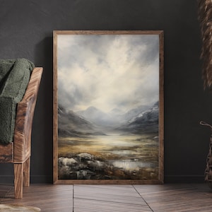 Vintage Oil Painting of Scotland - Rustic Scottish Landscape Art, Classic Highlands Scenery Digital Download, Traditional Wall Decor