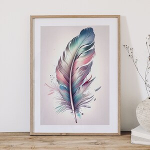 Feather Watercolor Art Print For Living Room Gift For Wife Feather Painting Aquarell Feather Print Wall Art Bird Feather Art Decor Wildlife