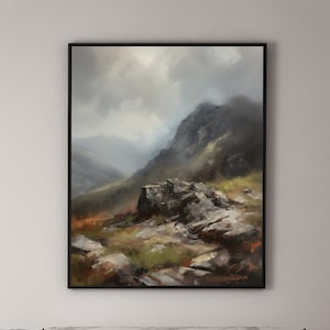 Scottish Landscape Art Vintage Oil Painting For Living Room Wall Art Highlands Print Nature Scotland Highlands Travel Art Oil Painting Lake