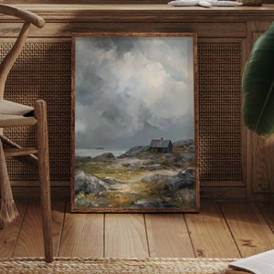 Landscape Scottish Coast House Vintage Oil Painting For Living Room Wall Art Costal Home Print Nature Scotland Travel Art Oil Painting Lake