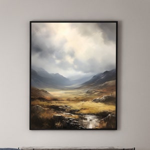 Landscape Scottish Highlands Vintage Oil Painting For Living Room Wall Art Highlands Print Nature Scotland Travel Art Oil Painting Lake