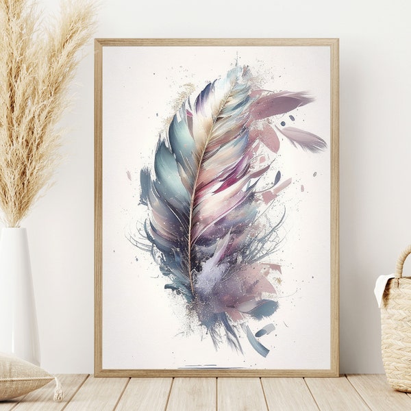 Feather Print Watercolor Art For Living Room Gift For Wife Feather Painting Aquarell Feather Print Wall Art Boho Art Feather Decor Wildlife