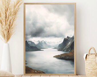 Vintage Scotland Lake Oil Painting: Scottish Mountain Landscape (Digital Download)