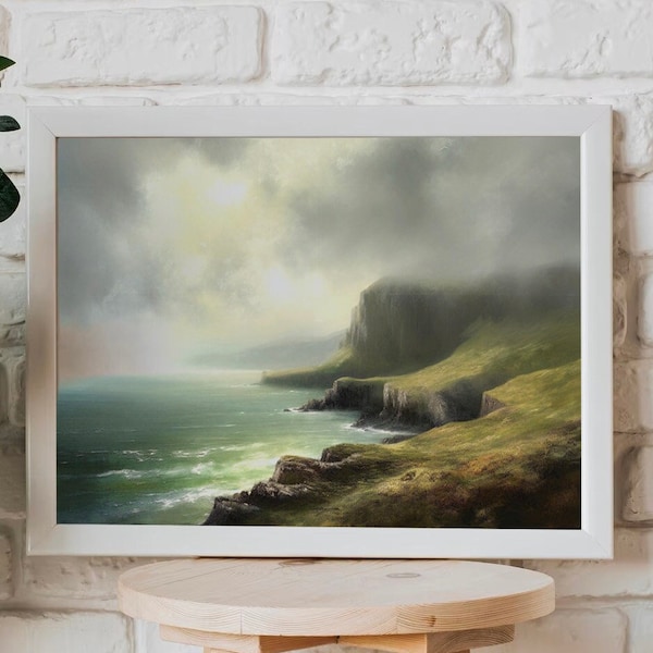 Scotland Isles of Skye Vintage Oil Painting Wall Art Scottish Mountain Print Landscape Art Oil Painting For Living Room Art Print Highland