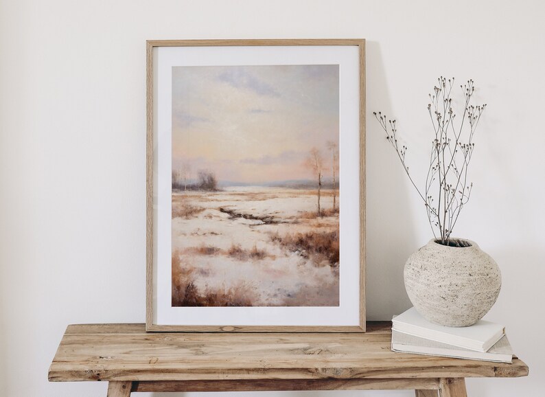 Vintage Oil Painting Winter Landscape Snowy Holiday Wall Art Snowy Winter Scenery Printable Artwork Country Theme Cozy Holiday Art Painting image 1