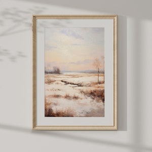Vintage Oil Painting Winter Landscape Snowy Holiday Wall Art Snowy Winter Scenery Printable Artwork Country Theme Cozy Holiday Art Painting image 4