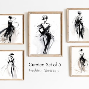 ファッションスケッチセット 5枚セット 時代を超えた美的描画アート リビングルーム用 妻へのユニークなファッションデザインギフト 抽象アート 女性スケッチバンドル