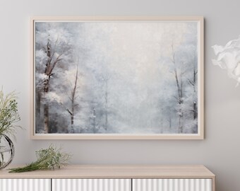 Dipinto a olio vintage con paesaggio invernale: scena di bosco innevato (download digitale)