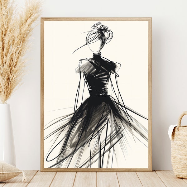 Classic Chic: Vintage Art Fashion Sketch - Abstrakte Wandkunst Zeitlose Schönheit für Ihren Raum und ein stilvolles Geschenk für einen besonderen Menschen