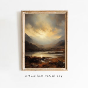 Scotland Highland Vintage Oil Painting For Farmhouse Wall Art Oil Painting For Living Room Art Print Scottish Mountain Print Landscape Art