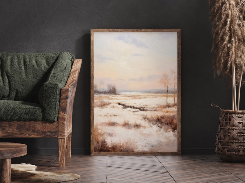 Vintage Oil Painting Winter Landscape Snowy Holiday Wall Art Snowy Winter Scenery Printable Artwork Country Theme Cozy Holiday Art Painting image 5