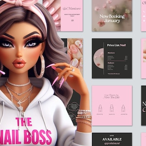 Nail Tech Instagram Templates , Gel Nails Templates,Pink Nail Tech Flyers Posts, Nail Artist Instagram Post, Manicur Instagram, Nail Art