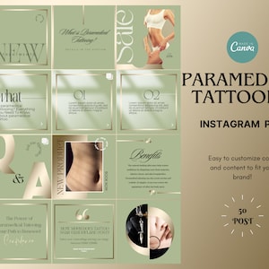 Modello Instagram per tatuaggi paramedici, tatuaggi medici, tatuatori, mimetizzazione per cicatrici, modelli PMU, Beauty Business Instagram