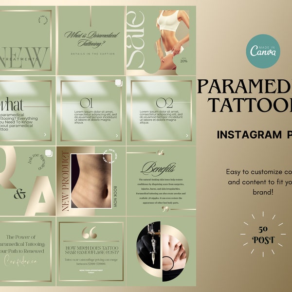 Paramedical Tattoo Instagram Template ,Medical Tattoo ,Tattoo Artist ,Scar Camouflage,PMU Templates , Beauty Business Instagram
